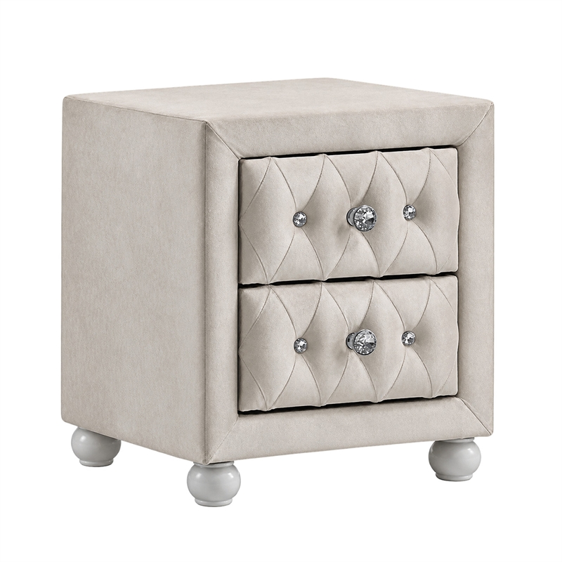 Full Bedroom Set- Upholstered Storage Design- Beige- 4pc w NS- Dresser