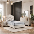 Full Bedroom Set- Upholstered Storage Design- Beige- 4pc w NS- Dresser