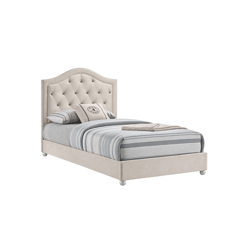 Full Bedroom Set- Upholstered Storage Design- Beige- 3pc w NS- Dresser