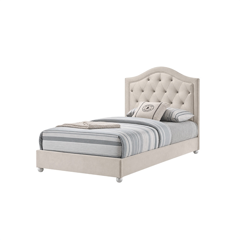 Full Bedroom Set- Upholstered Storage Design- Beige- 3pc w NS- Dresser