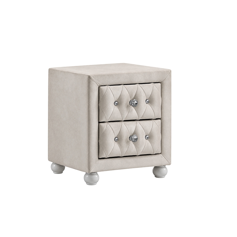 Full Bedroom Set- Upholstered Storage Design- Beige- 3pc w NS- Dresser