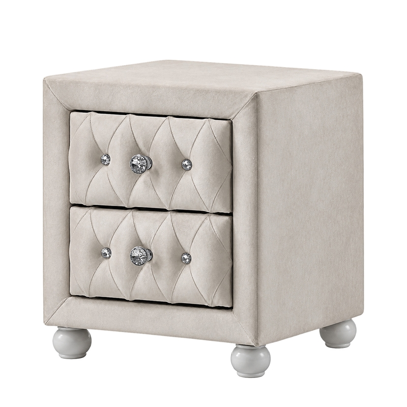 Full Bedroom Set- Upholstered Storage Design- Beige- 3pc w NS- Dresser