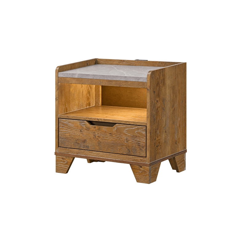 King Bedroom Set- Light Aspen Brown Gray- 4pc w 2 Nightstands- Dresser