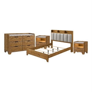 King Bedroom Set- Light Aspen Brown Gray- 4pc w 2 Nightstands- Dresser