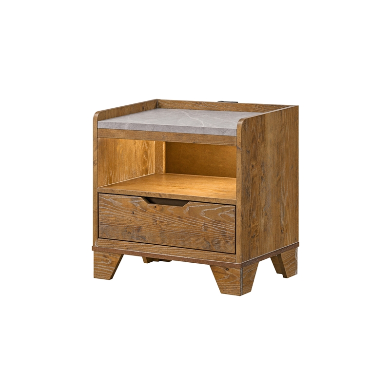 King Bedroom Set- Light Aspen Brown Gray- 3pc w 2 Nightstands