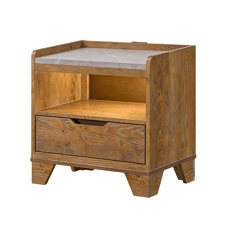 King Bedroom Set- Light Aspen Brown Gray- 2pc w Nightstand