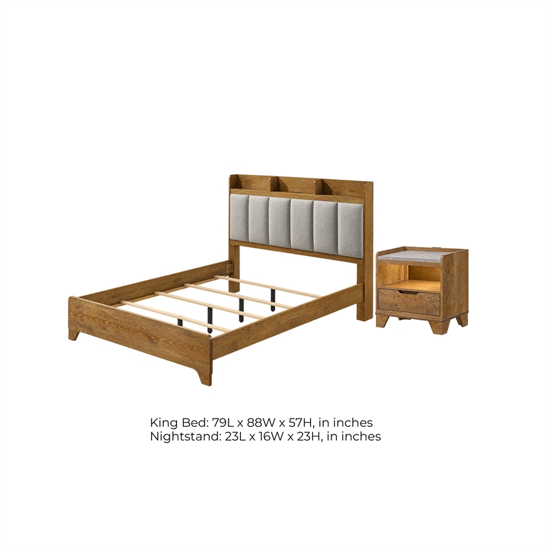 King Bedroom Set- Light Aspen Brown Gray- 2pc w Nightstand