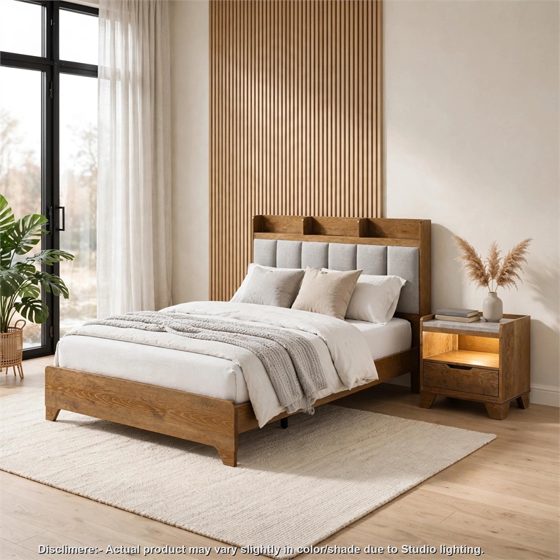 King Bedroom Set- Light Aspen Brown Gray- 2pc w Nightstand