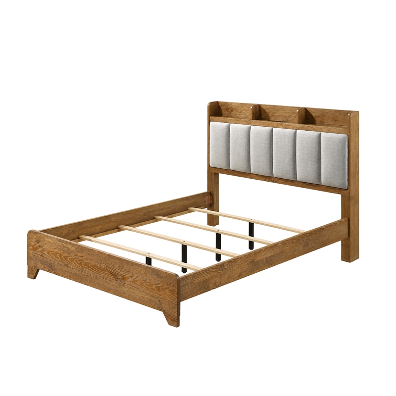 Queen Bedroom Set- Light Aspen Brown Gray- 5pc w 2 Nightstands