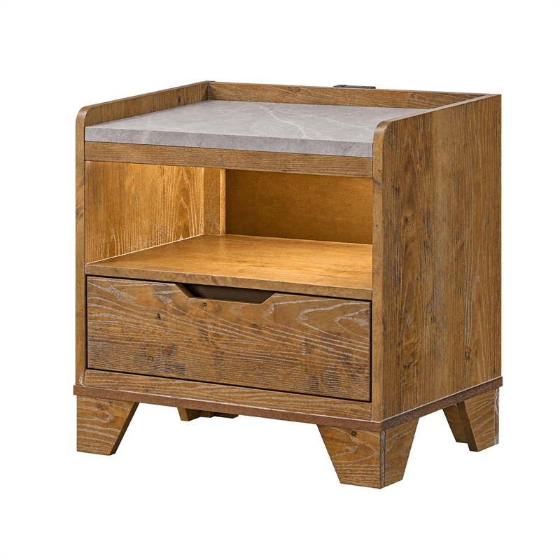 Queen Bedroom Set- Light Aspen Brown Gray- 5pc w 2 Nightstands