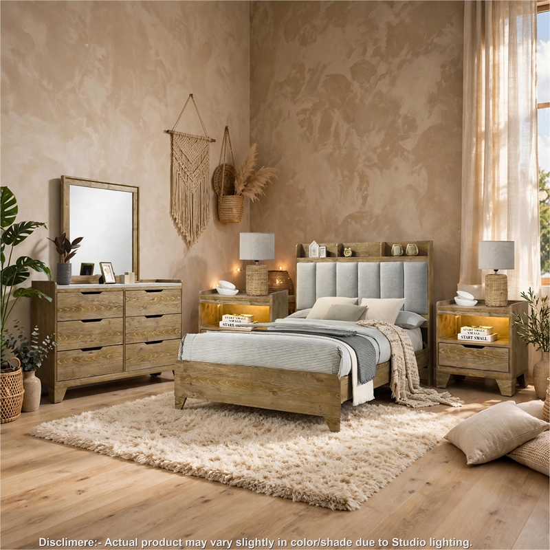 Queen Bedroom Set- Light Aspen Brown Gray- 5pc w 2 Nightstands