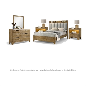 Queen Bedroom Set- Light Aspen Brown Gray- 5pc w 2 Nightstands