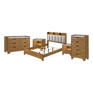 Queen Bedroom Set- Light Aspen Brown Gray- 5pc w 2 Nightstands- Chest