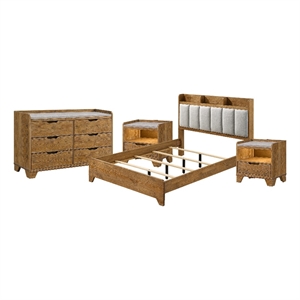 Queen Bedroom Set- Light Aspen Brown Gray- 4pc w 2 Nightstands- Dresser
