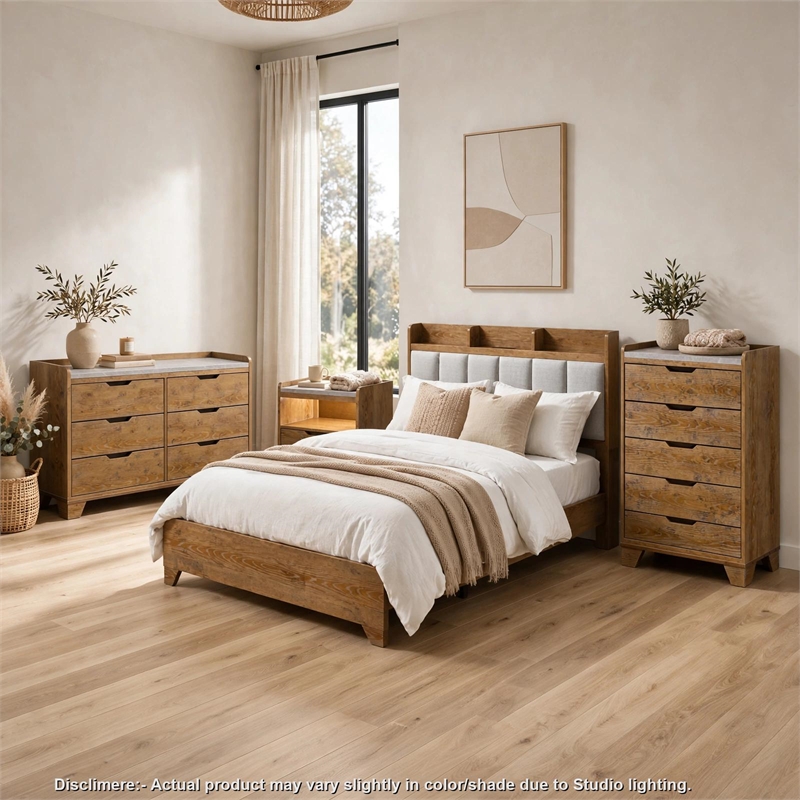 Queen Bedroom Set- Light Aspen Brown Gray- 4pc w Nightstand- Dresser
