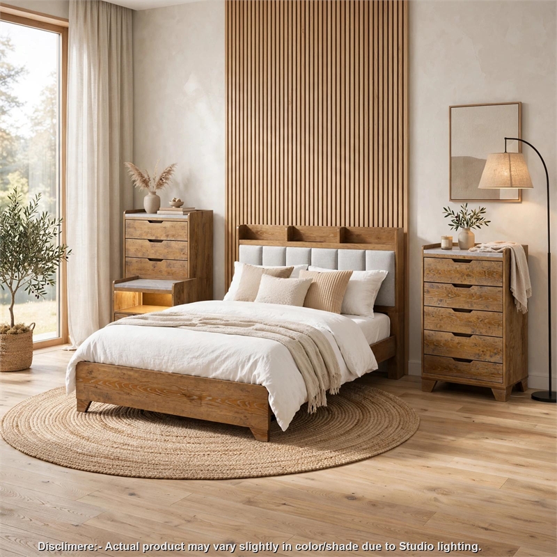 Queen Bedroom Set- Light Aspen Brown Gray- 4pc w Nightstand- Dresser