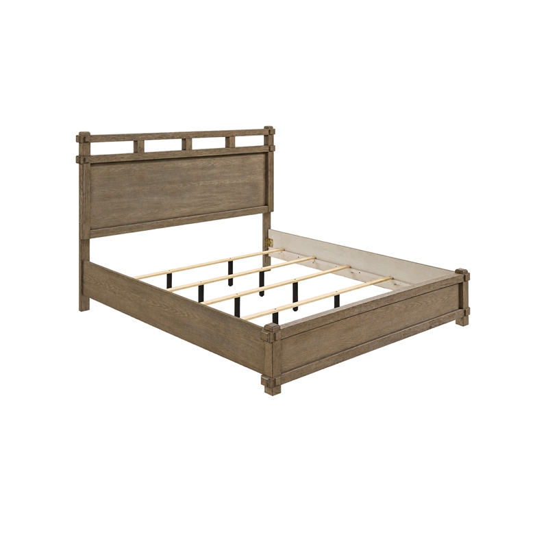 Queen Bedroom Set- Panel Design- Antique Oak Brown- 4pc w 2 Nighstands
