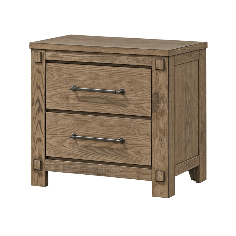 Queen Bedroom Set- Panel Design- Antique Oak Brown- 4pc w 2 Nighstands