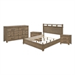 Queen Bedroom Set- Panel Design- Antique Oak Brown- 4pc w 2 Nighstands