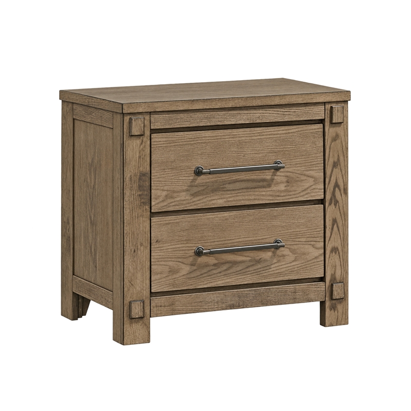 Queen Bedroom Set- Panel Design- Antique Oak Brown- 3pc w 2 NS