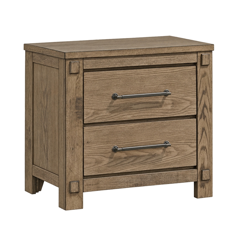 Queen Bedroom Set- Panel Design- Antique Oak Brown- 2pc w NS