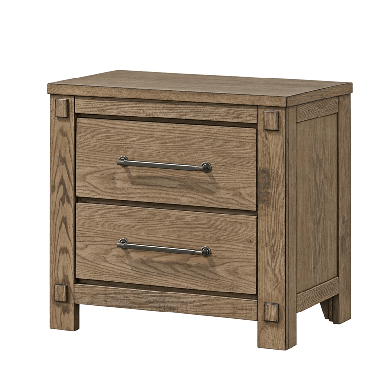 Queen Bedroom Set- Panel Design- Antique Oak Brown- 2pc w NS
