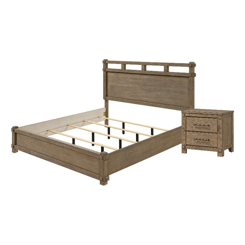 Queen Bedroom Set- Panel Design- Antique Oak Brown- 2pc w NS