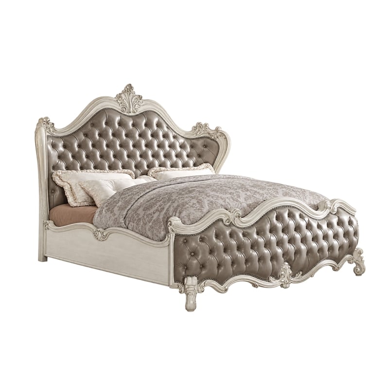 King Bedroom Set- Gray White- 5pc w 2 Nightstands- Dresser- Chest