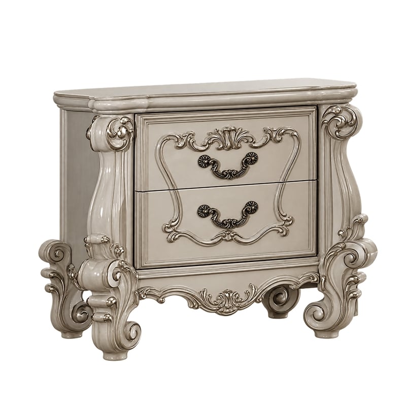 King Bedroom Set- Gray White- 5pc w 2 Nightstands- Dresser- Chest