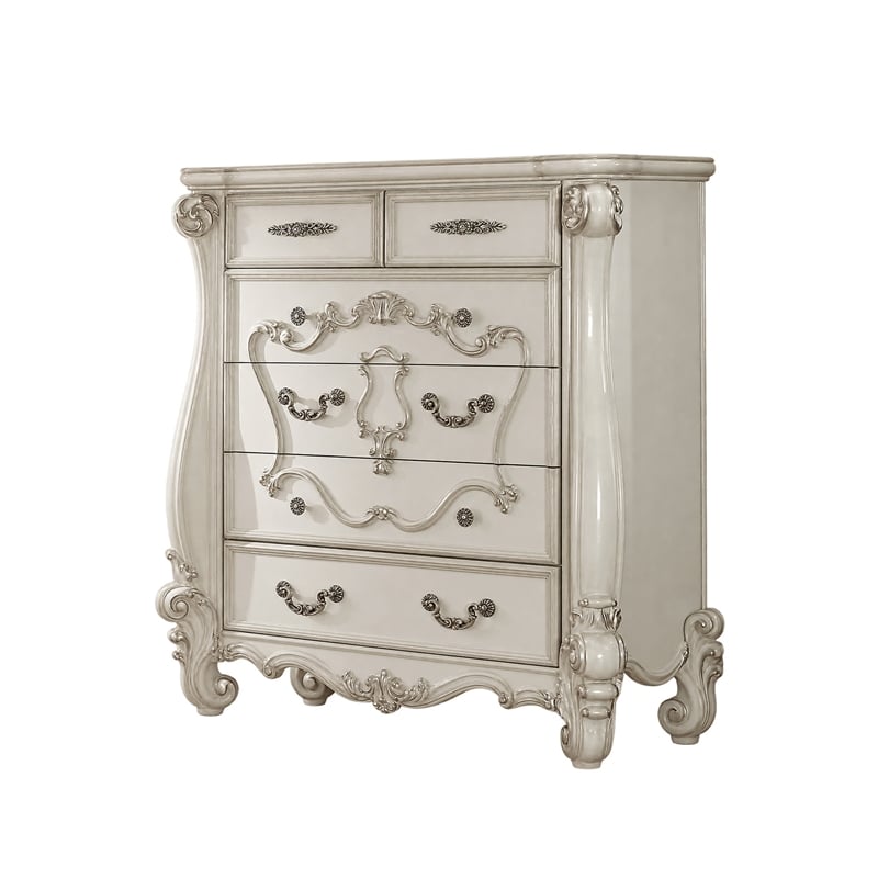 King Bedroom Set- Gray White- 5pc w 2 Nightstands- Dresser- Chest
