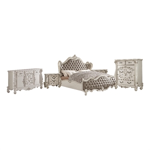 King Bedroom Set- Gray White- 5pc w 2 Nightstands- Dresser- Chest