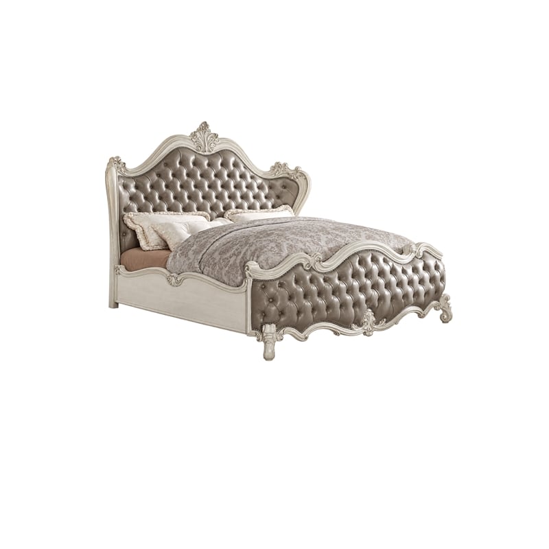 King Bedroom Set- Gray White- 4pc w 2 Nightstands- Dresser