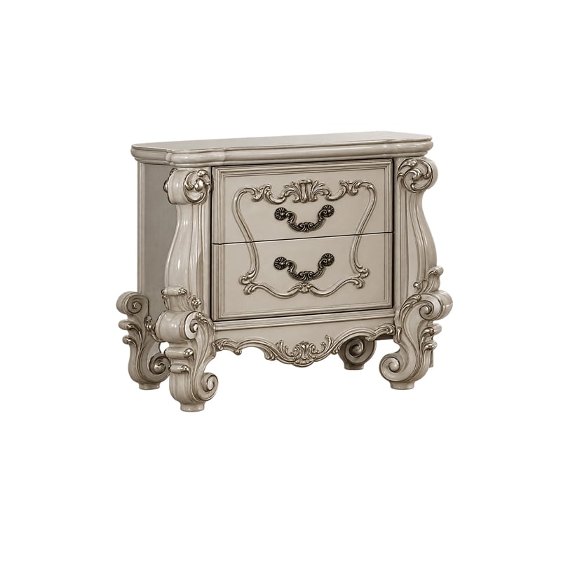 King Bedroom Set- Gray White- 4pc w 2 Nightstands- Dresser