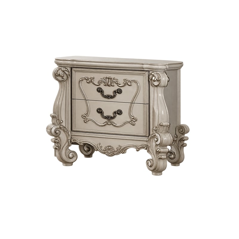King Bedroom Set- Gray White- 4pc w 2 Nightstands- Dresser