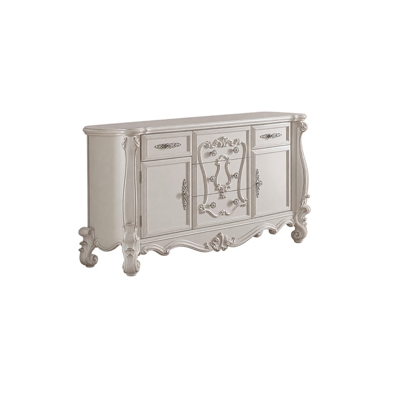 King Bedroom Set- Gray White- 4pc w 2 Nightstands- Dresser