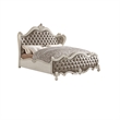 King Bedroom Set- Upholstered Design- Gray White- 3pc w 2 Nightstands