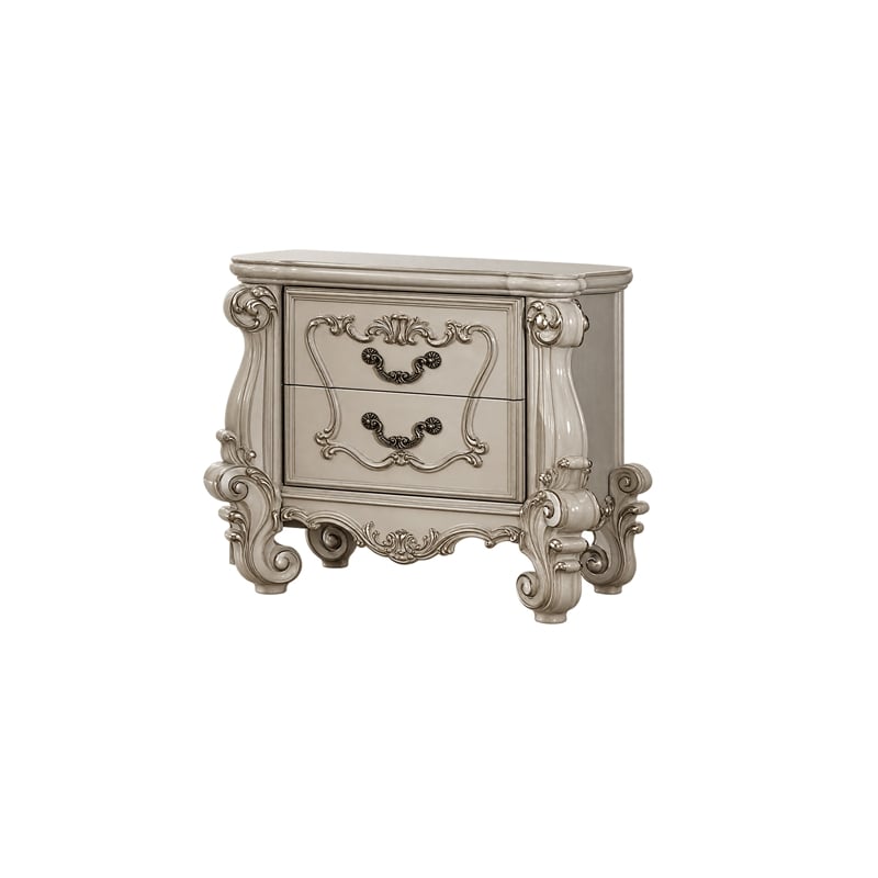 King Bedroom Set- Upholstered Design- Gray White- 3pc w 2 Nightstands