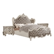 King Bedroom Set- Upholstered Design- Gray White- 3pc w 2 Nightstands