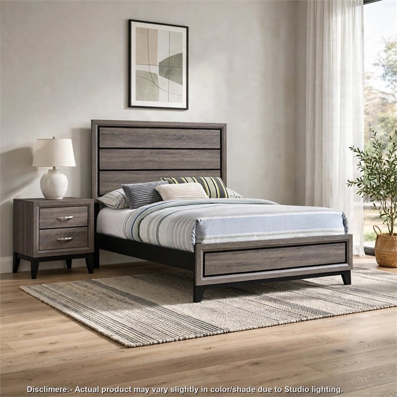 Full Bedroom Set- Gray and Black- 2 Piece Set with Nightstand