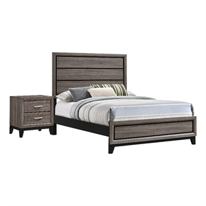 Full Bedroom Set- Gray and Black- 2 Piece Set with Nightstand