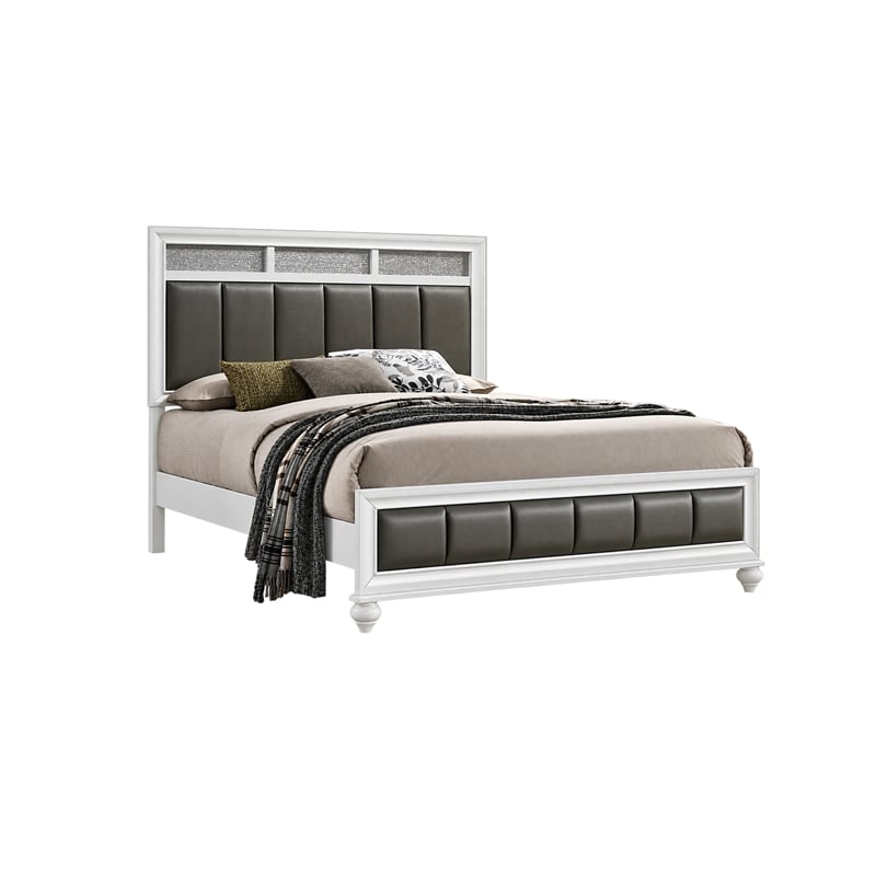 Queen Bedroom Set- White and Gray- 2 Piece Set with Nightstand