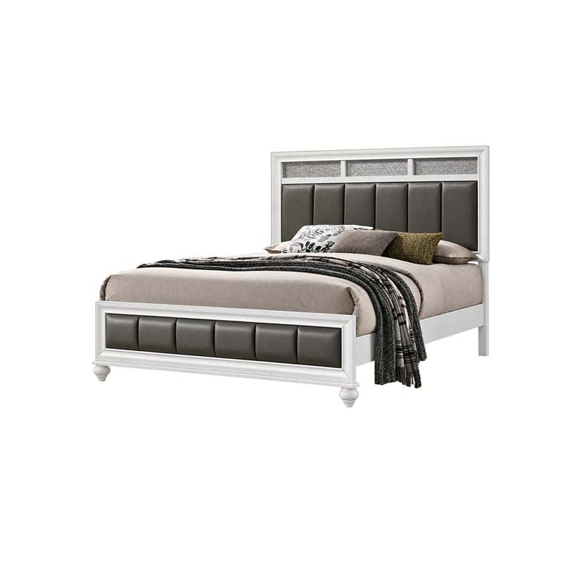 Queen Bedroom Set- White and Gray- 2 Piece Set with Nightstand
