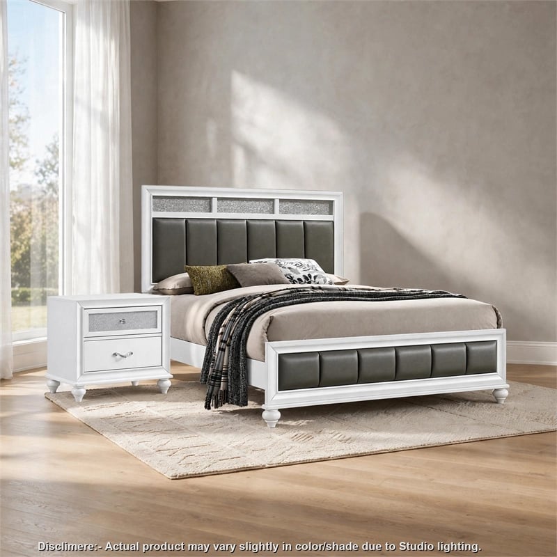 Queen Bedroom Set- White and Gray- 2 Piece Set with Nightstand