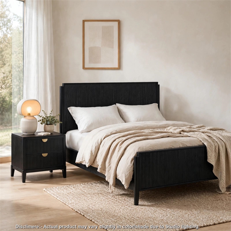 Queen Bedroom Set- Black and Gold- 2 Piece Set with Nightstand
