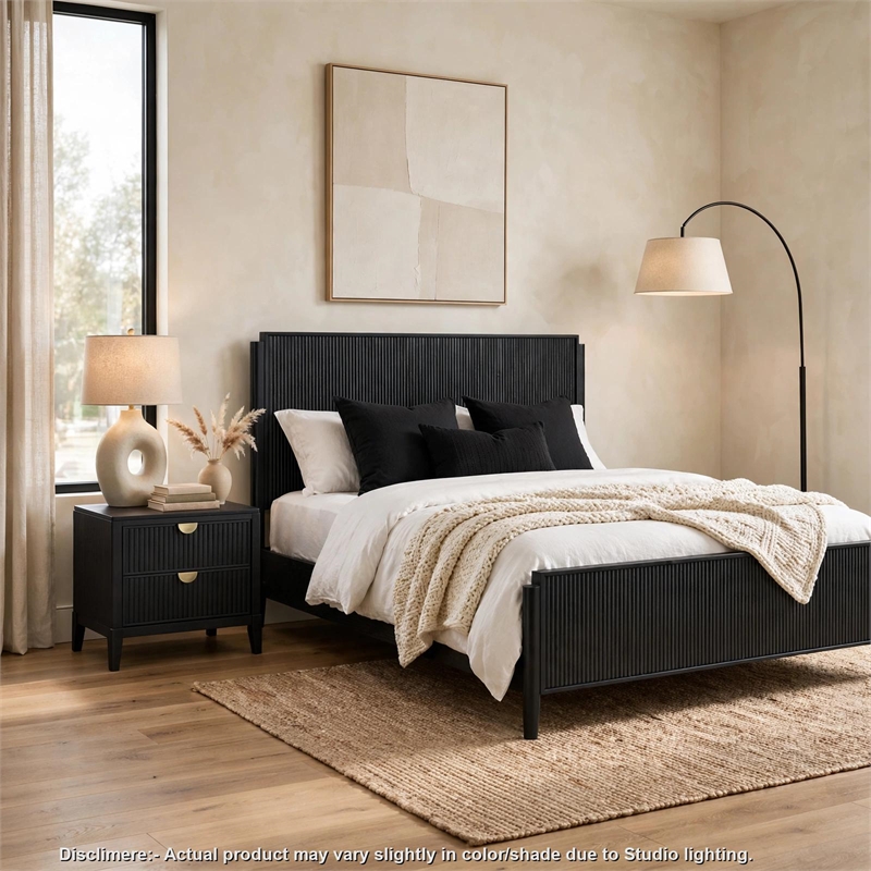 Queen Bedroom Set- Black and Gold- 2 Piece Set with Nightstand
