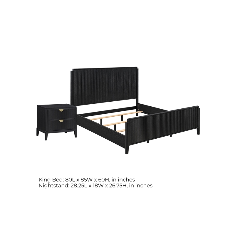 King Bedroom Set- Black and Gold- 2 Piece Set with Nightstand