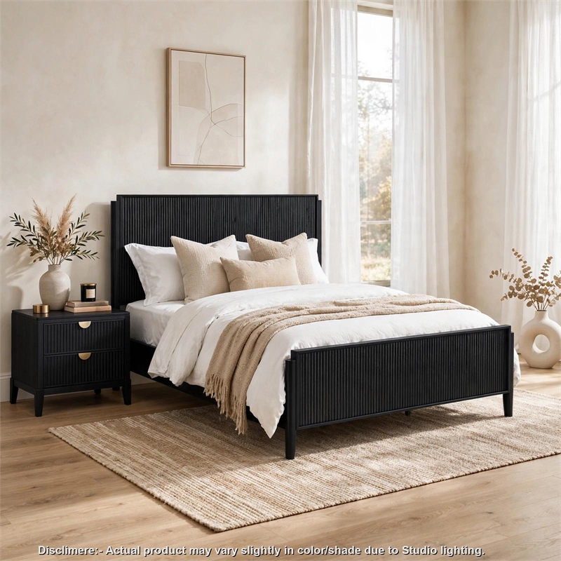 King Bedroom Set- Black and Gold- 2 Piece Set with Nightstand