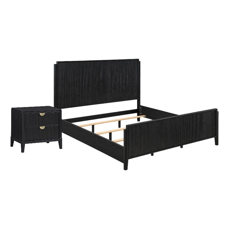 King Bedroom Set- Black and Gold- 2 Piece Set with Nightstand