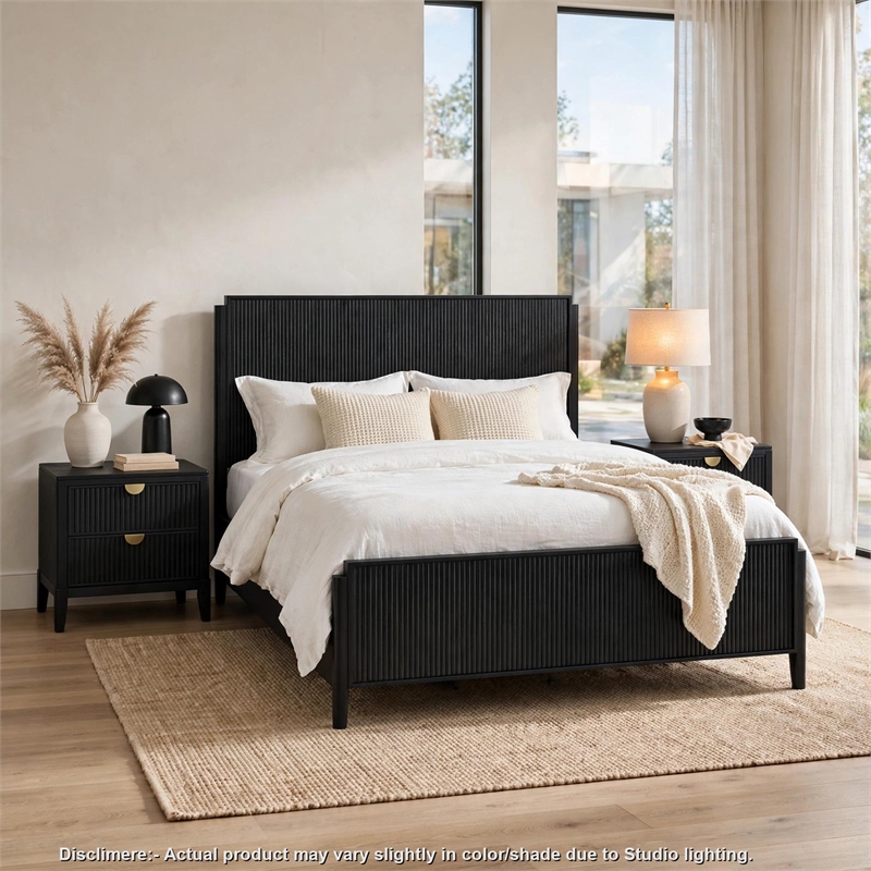 King Bedroom Set- Black and Gold- 3 Piece Set with 2 Nightstands