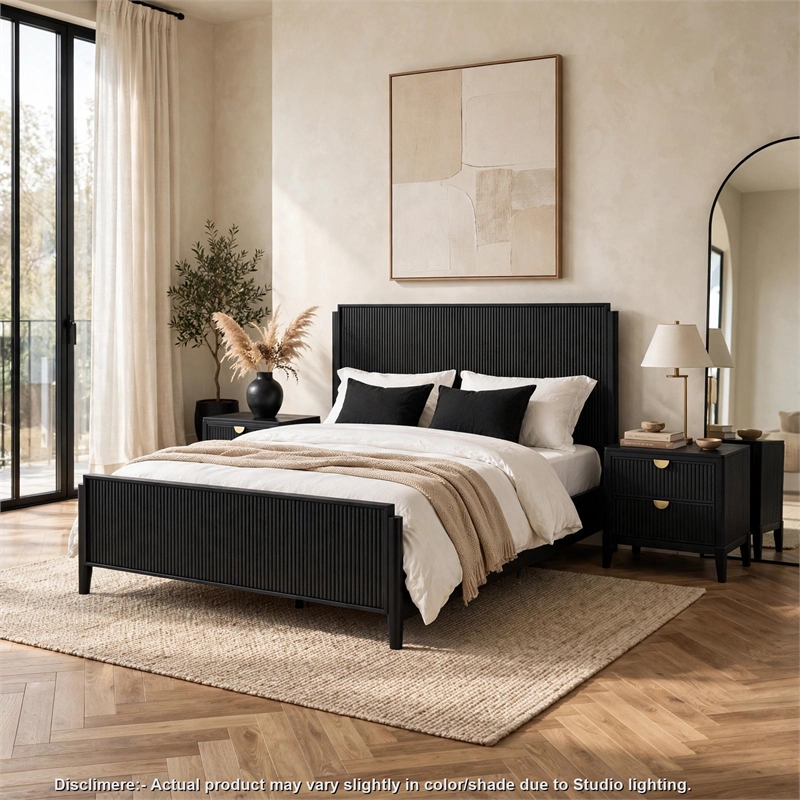 King Bedroom Set- Black and Gold- 3 Piece Set with 2 Nightstands